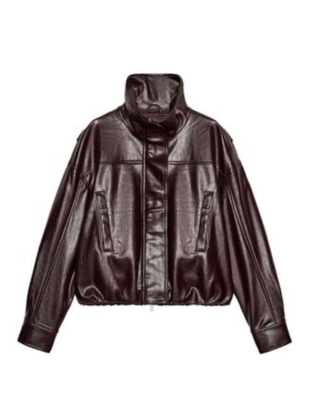 NWT Burgundy FAUX LEATHER PLEATED JACKET L